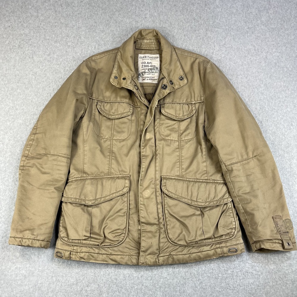Vintage Esprit De Corp Military Jacket Mens Large Tan Canvas Lined Barn Rugged